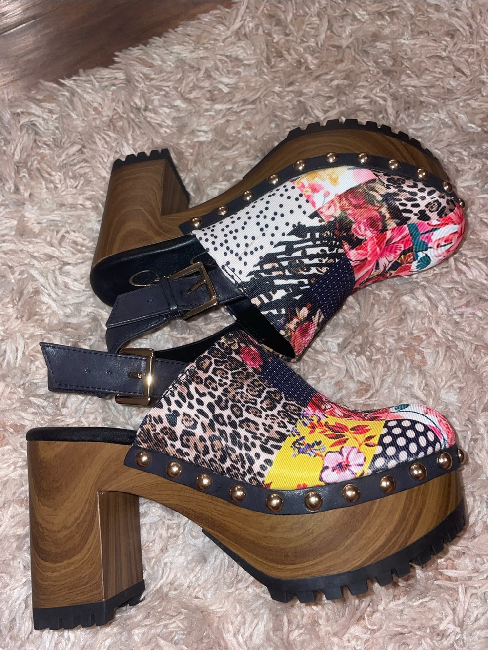 Jessica Simpson Patchwork Floral & Leopard Slingback Clogs - Multicolor